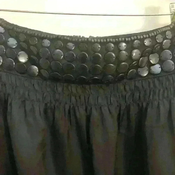 Laurel Escada Flowy  Black Bubble Skirt Wooden Beads Button Accent - Picture 3 of 11